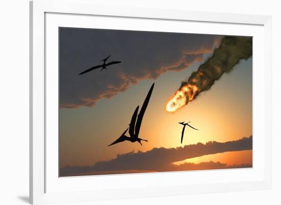 Pteranodons in Flight, Unaware of the Danger That a Crashing Asteroid Is About to Bring-null-Framed Art Print