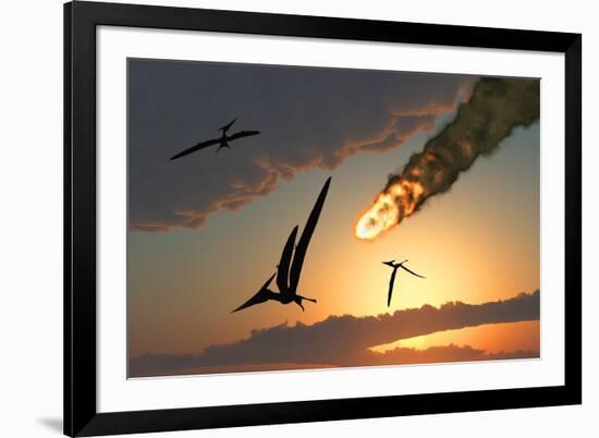 Pteranodons in Flight, Unaware of the Danger That a Crashing Asteroid Is About to Bring-null-Framed Art Print