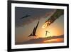 Pteranodons in Flight, Unaware of the Danger That a Crashing Asteroid Is About to Bring-null-Framed Art Print
