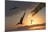 Pteranodons in Flight, Unaware of the Danger That a Crashing Asteroid Is About to Bring-null-Mounted Art Print