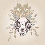 Cat Skull Vintage Aged Flower-Ptich-ya-Framed Stretched Canvas