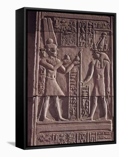 Ptolemaic Low Relief of the Hawk-Headed God Horus Presented with Offerings, Kom Ombo, North Africa-Walter Rawlings-Framed Stretched Canvas