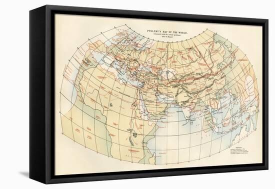 Ptolemy's Map of the World Shown in Red, True Locations in Black-null-Framed Stretched Canvas