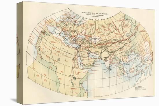 Ptolemy's Map of the World Shown in Red, True Locations in Black-null-Stretched Canvas