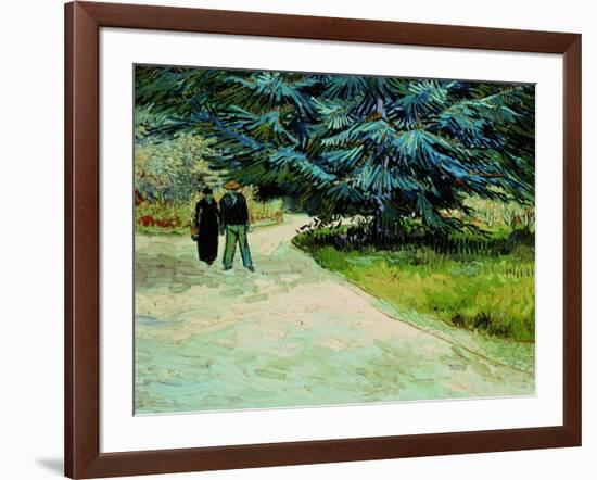 Public Garden With Couple And Blue Fir Tree: the Poet's Garden Iii, 1888-Vincent van Gogh-Framed Giclee Print