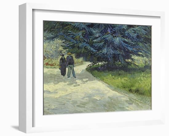 Public Garden with Couple and Blue Fir Tree-Vincent van Gogh-Framed Giclee Print