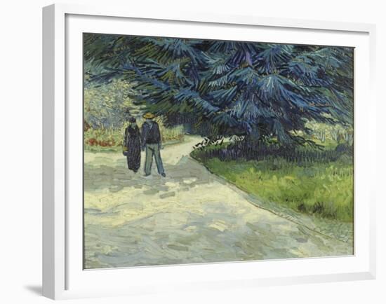 Public Garden with Couple and Blue Fir Tree-Vincent van Gogh-Framed Giclee Print