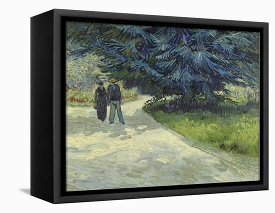 Public Garden with Couple and Blue Fir Tree-Vincent van Gogh-Framed Stretched Canvas