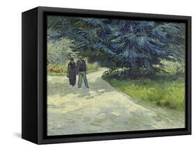 Public Garden with Couple and Blue Fir Tree-Vincent van Gogh-Framed Stretched Canvas