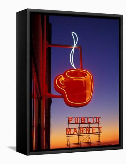 Public Market Sign at Sunset, Seattle, Washington, USA-Paul Souders-Framed Stretched Canvas