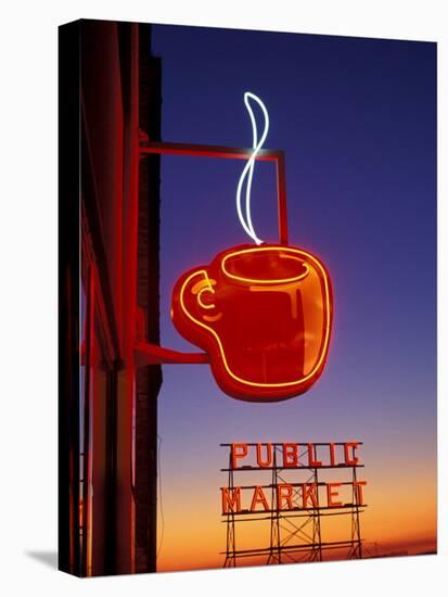 Public Market Sign at Sunset, Seattle, Washington, USA-Paul Souders-Stretched Canvas