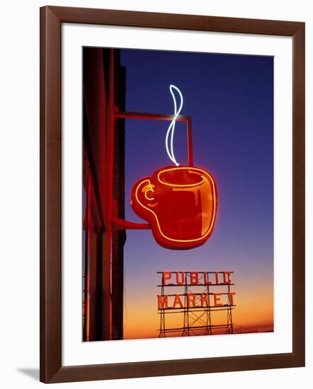 Public Market Sign at Sunset, Seattle, Washington, USA-Paul Souders-Framed Photographic Print