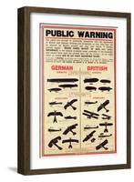 "Public Warning", Poster to Familiarise the Public with Enemy Aircraft, 1915-null-Framed Giclee Print