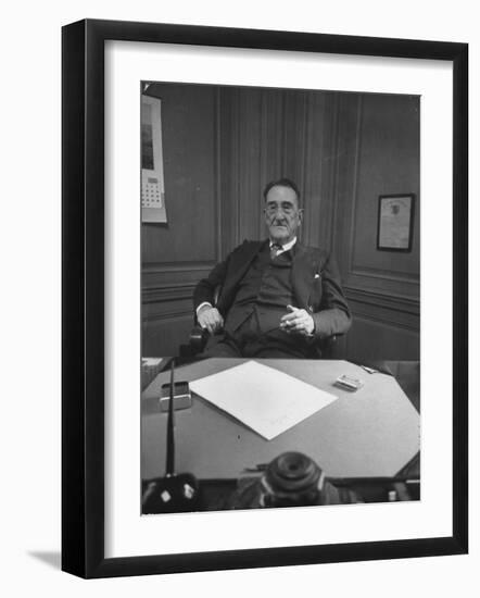 Publisher of Post-Dispatch Newspaper Joseph Pulitzer Jr., Sitting in His Office-Ed Clark-Framed Photographic Print