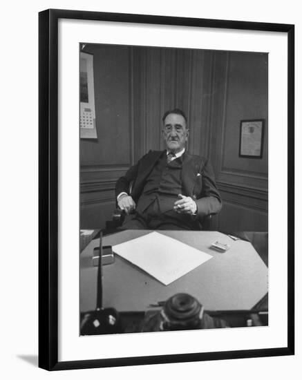 Publisher of Post-Dispatch Newspaper Joseph Pulitzer Jr., Sitting in His Office-Ed Clark-Framed Photographic Print