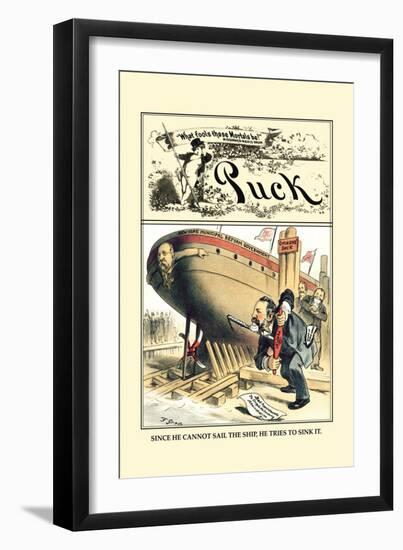 Puck Magazine: Cannot Sail, Try to Sink-F. Graetz-Framed Art Print