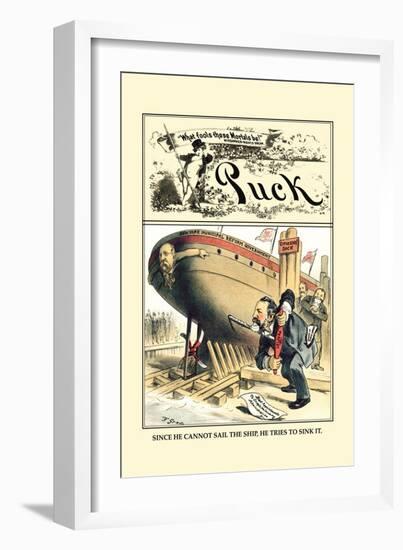 Puck Magazine: Cannot Sail, Try to Sink-F. Graetz-Framed Art Print