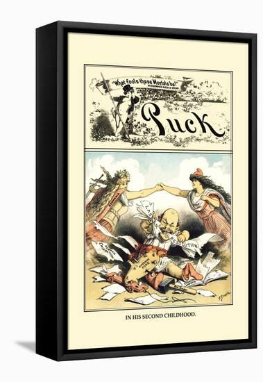 Puck Magazine: In His Second Childhood-F. Graetz-Framed Stretched Canvas