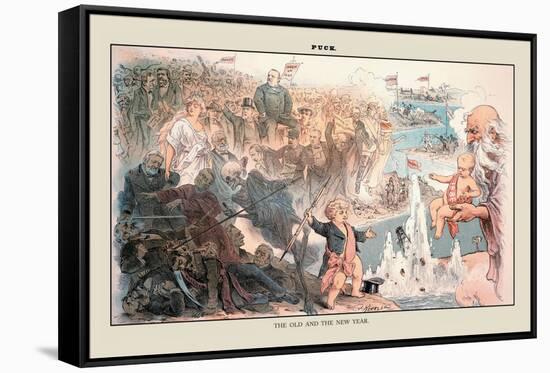 Puck Magazine: The Old and the New Year-Joseph Keppler-Framed Stretched Canvas