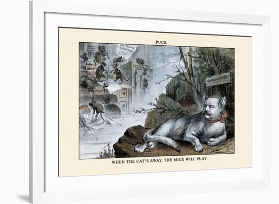 Puck Magazine: When the Cat's Away, The Mice Will Play-Eugene Zimmerman-Framed Art Print