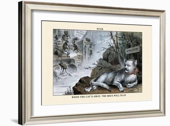 Puck Magazine: When the Cat's Away, The Mice Will Play-Eugene Zimmerman-Framed Art Print