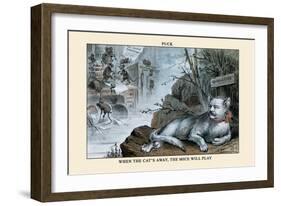 Puck Magazine: When the Cat's Away, The Mice Will Play-Eugene Zimmerman-Framed Premium Giclee Print