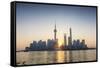 Pudong Skyline across the Huangpu River, the Bund, Shanghai, China-Jon Arnold-Framed Stretched Canvas