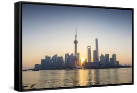 Pudong Skyline across the Huangpu River, the Bund, Shanghai, China-Jon Arnold-Framed Stretched Canvas