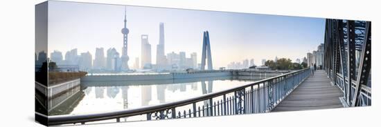 Pudong Skyline across the Suzhou Creek and Waibaidu Bridge, Shanghai, China-Jon Arnold-Stretched Canvas