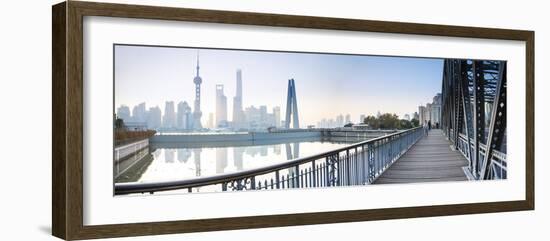 Pudong Skyline across the Suzhou Creek and Waibaidu Bridge, Shanghai, China-Jon Arnold-Framed Photographic Print