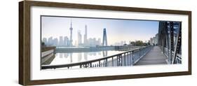 Pudong Skyline across the Suzhou Creek and Waibaidu Bridge, Shanghai, China-Jon Arnold-Framed Photographic Print