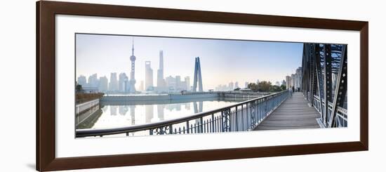 Pudong Skyline across the Suzhou Creek and Waibaidu Bridge, Shanghai, China-Jon Arnold-Framed Photographic Print