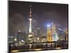 Pudong Skyline at Night across the Huangpu River, Oriental Pearl Tower on Left, Shanghai, China, As-Amanda Hall-Mounted Photographic Print