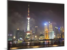 Pudong Skyline at Night across the Huangpu River, Oriental Pearl Tower on Left, Shanghai, China, As-Amanda Hall-Mounted Photographic Print