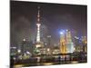 Pudong Skyline at Night across the Huangpu River, Oriental Pearl Tower on Left, Shanghai, China, As-Amanda Hall-Mounted Photographic Print