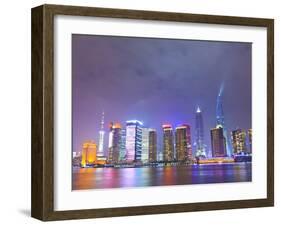 Pudong Skyline at Night across the Huangpu River, Shanghai, China, Asia-Amanda Hall-Framed Photographic Print