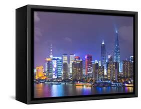 Pudong Skyline at Night across the Huangpu River, Shanghai, China, Asia-Amanda Hall-Framed Stretched Canvas