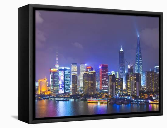 Pudong Skyline at Night across the Huangpu River, Shanghai, China, Asia-Amanda Hall-Framed Stretched Canvas