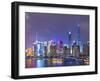 Pudong Skyline at Night across the Huangpu River, Shanghai, China, Asia-Amanda Hall-Framed Premium Photographic Print