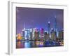 Pudong Skyline at Night across the Huangpu River, Shanghai, China, Asia-Amanda Hall-Framed Photographic Print