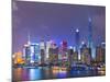 Pudong Skyline at Night across the Huangpu River, Shanghai, China, Asia-Amanda Hall-Mounted Photographic Print