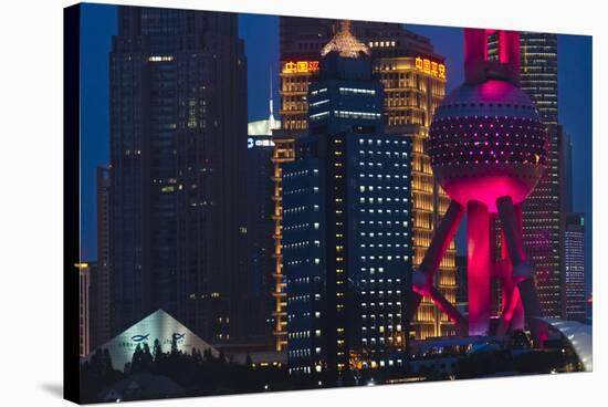 Pudong skyline dominated by Oriental Pearl TV Tower, Shanghai, China-Keren Su-Stretched Canvas