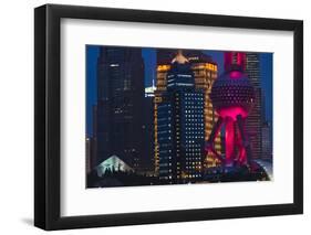 Pudong skyline dominated by Oriental Pearl TV Tower, Shanghai, China-Keren Su-Framed Photographic Print