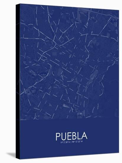 Puebla, Mexico Blue Map-null-Stretched Canvas