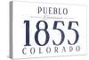 Pueblo, Colorado - Established Date (Blue)-Lantern Press-Stretched Canvas