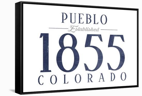 Pueblo, Colorado - Established Date (Blue)-Lantern Press-Framed Stretched Canvas