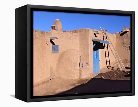 Pueblo House with Blue Door and Oven, Taos, New Mexico, USA-Charles Sleicher-Framed Stretched Canvas