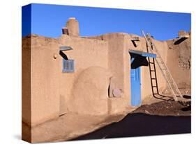 Pueblo House with Blue Door and Oven, Taos, New Mexico, USA-Charles Sleicher-Stretched Canvas