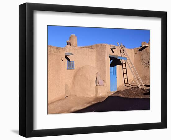 Pueblo House with Blue Door and Oven, Taos, New Mexico, USA-Charles Sleicher-Framed Photographic Print