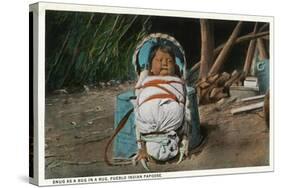 Pueblo Indian Baby Snug as a Bug in a Rug in his Papoose-Lantern Press-Stretched Canvas